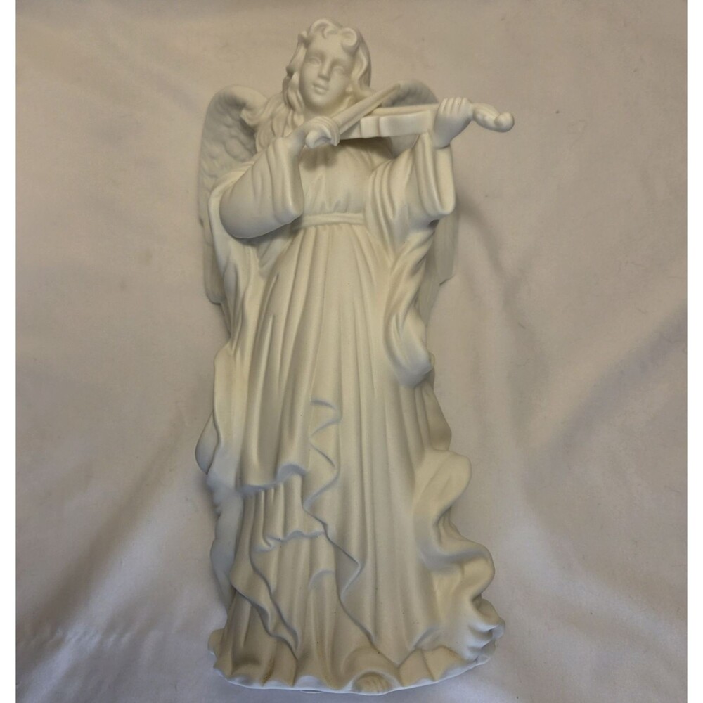Retired PartyLite Bisque Candlestick Holder 9.5" Tall Angel Playing Violin - Picture 4 of 5